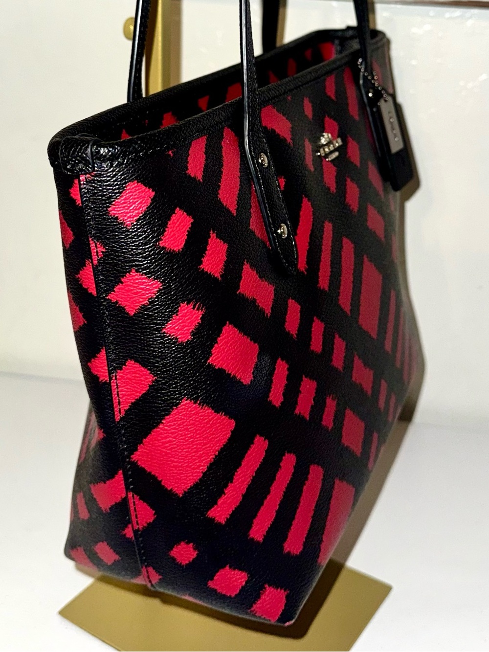 Coach F22246 City Zip Tote Bag Wild Red Plaid/Black 12x8x4” EUC - Picture 8 of 15